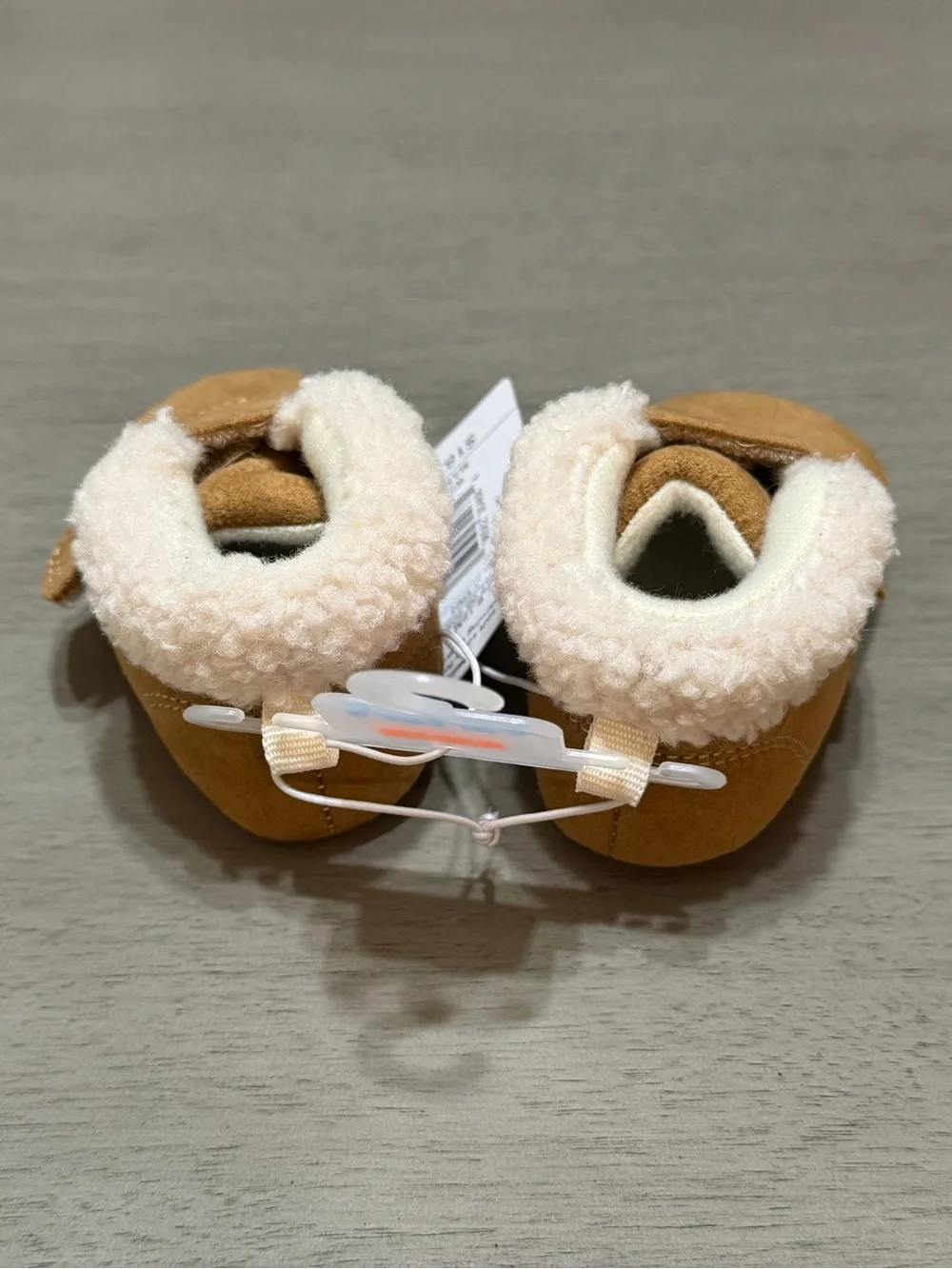 Carter's Tan Faux-Suede Baby Walker Shoes with Cream Faux-Shearling Trim